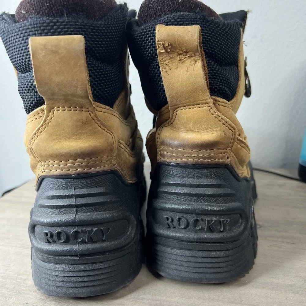 Vtg Rocky Men's 8 Leather 600g Thinsulate Winter Snow Boots Tan‎ Black 7915